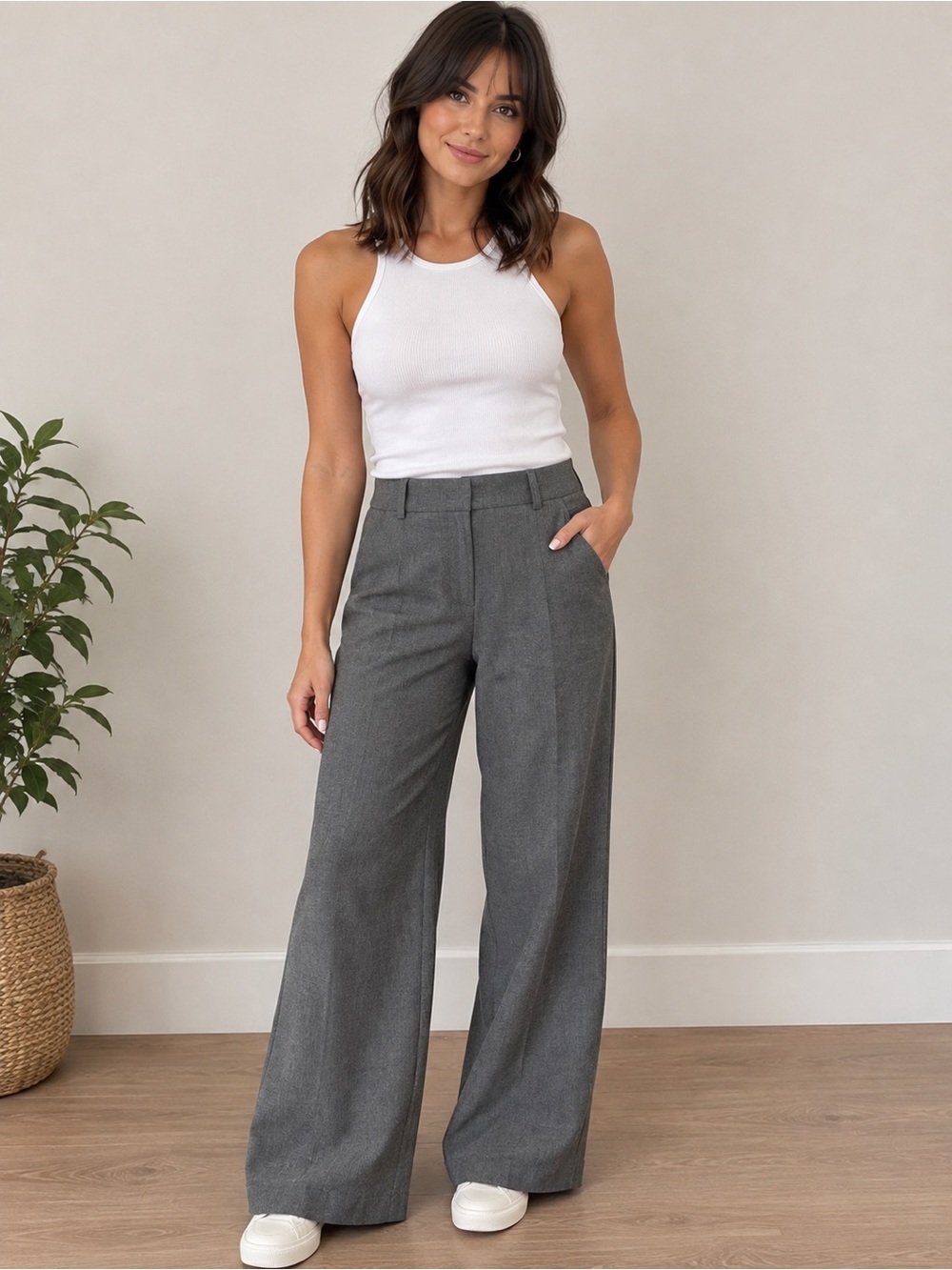 LOFT Gray Wide-Leg Dress Pants